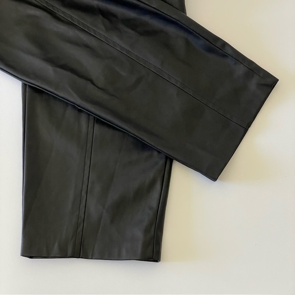 Current Air Faux Leather High Rise Tie Waist Cropped Trouser Pant Black Medium - Picture 12 of 16